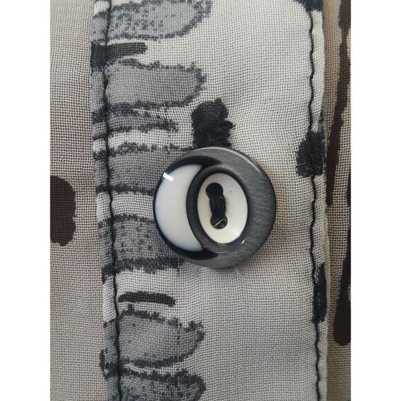 Seasuns Blouse Top Sheer Black White Sz S Long Sleeve Button Front Color block - Picture 5 of 11